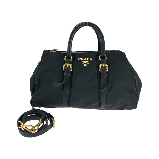 PRADA Shoulder Bag BN1607 Nylon Black GoldMetal Shoulder Bag Tote Bag Test logo Women Used Authentic