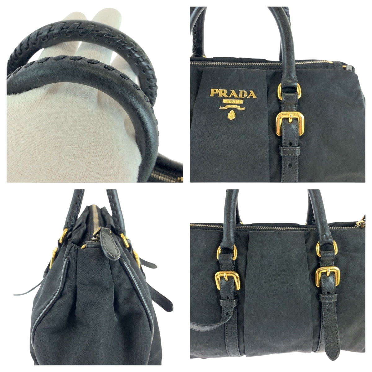 PRADA Shoulder Bag BN1607 Nylon Black GoldMetal Shoulder Bag Tote Bag Test logo Women Used Authentic