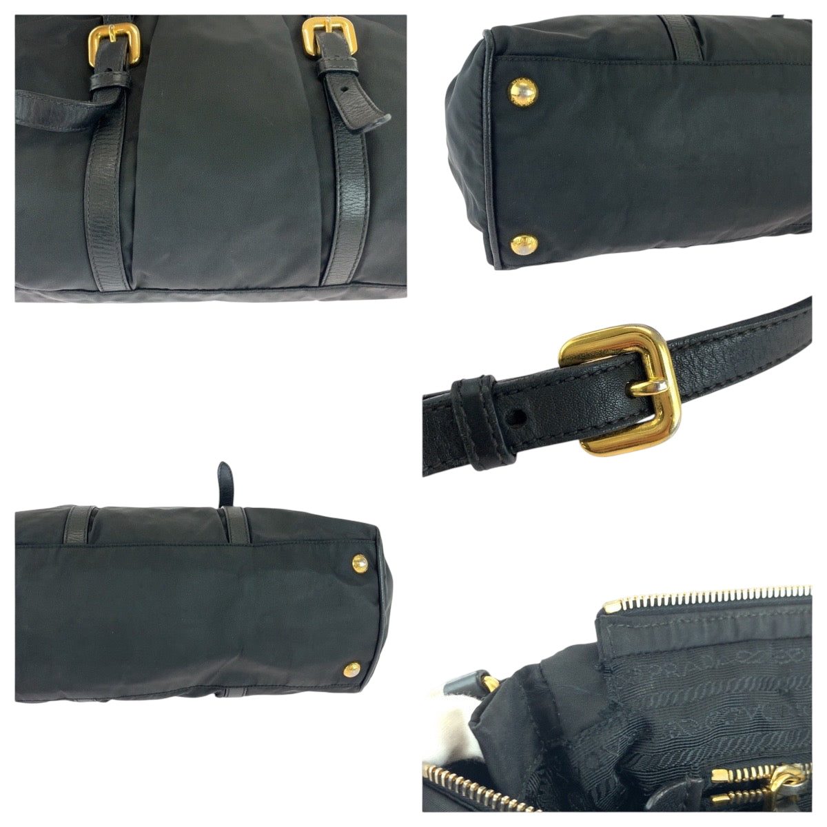 PRADA Shoulder Bag BN1607 Nylon Black GoldMetal Shoulder Bag Tote Bag Test logo Women Used Authentic