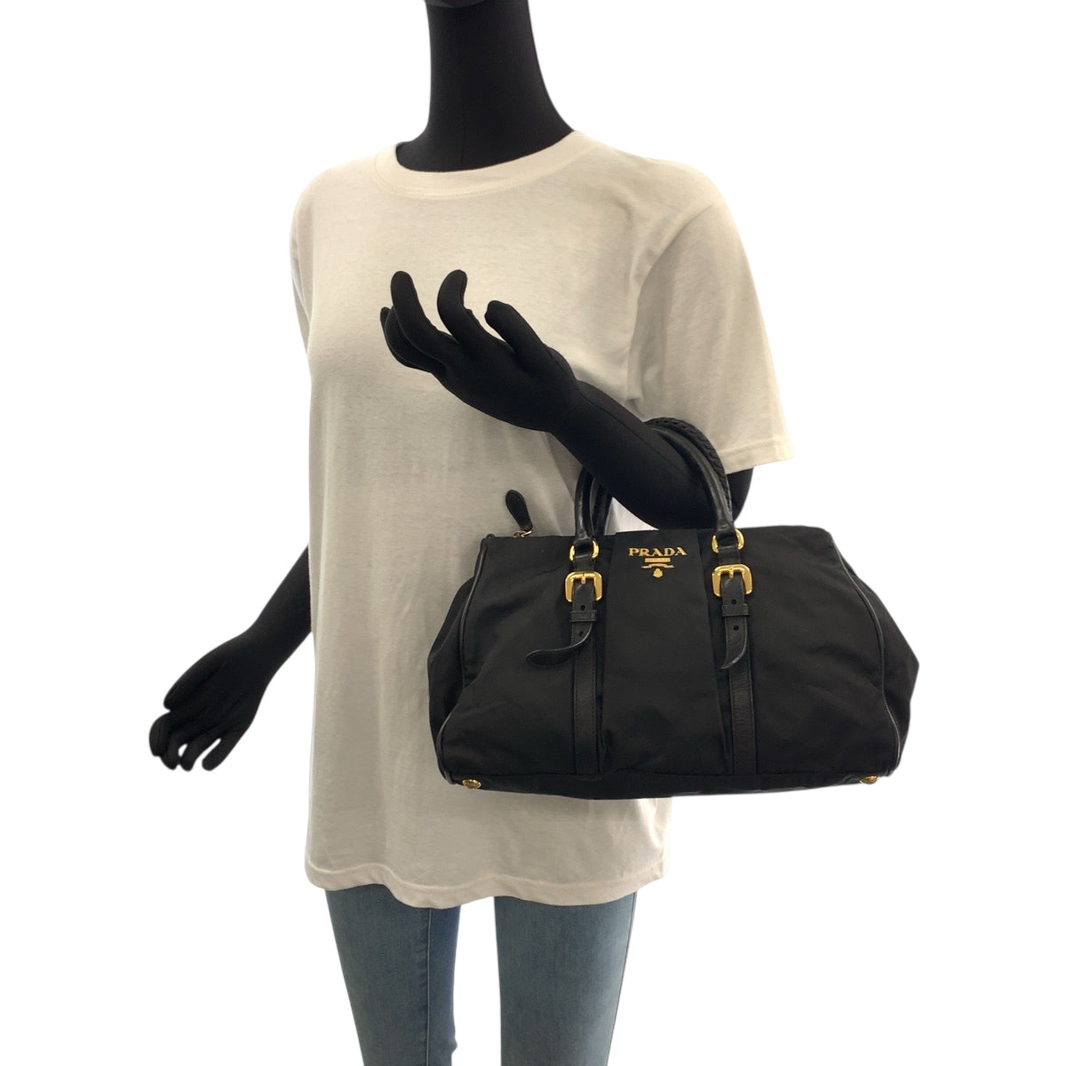 PRADA Shoulder Bag BN1607 Nylon Black GoldMetal Shoulder Bag Tote Bag Test logo Women Used Authentic