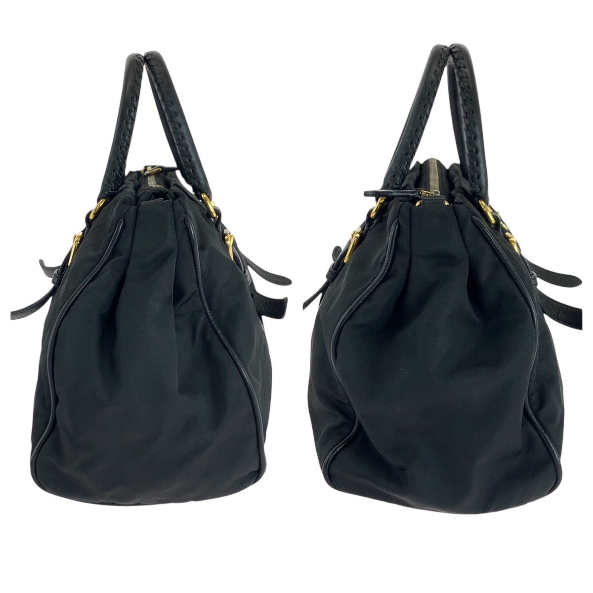 PRADA Shoulder Bag BN1607 Nylon Black GoldMetal Shoulder Bag Tote Bag Test logo Women Used Authentic
