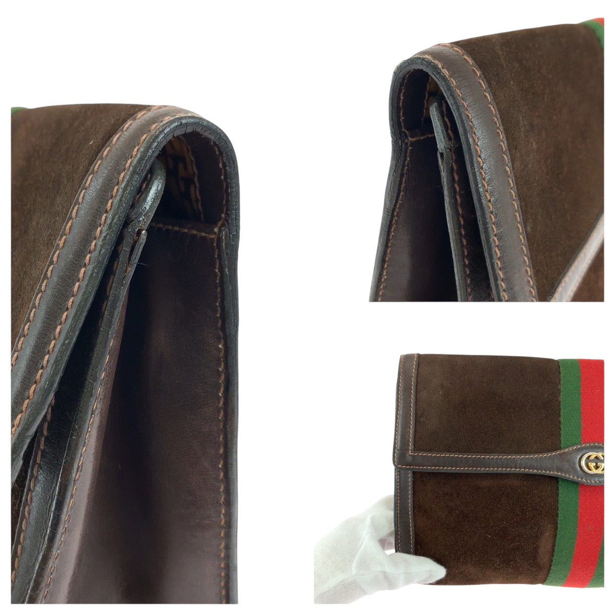 GUCCI Clutch bag Suede, Leather Brown Red Green GoldMetal Clutch bag business bag GUCCI PARFUMS Old Gucci Sherry Line Women Used Authentic