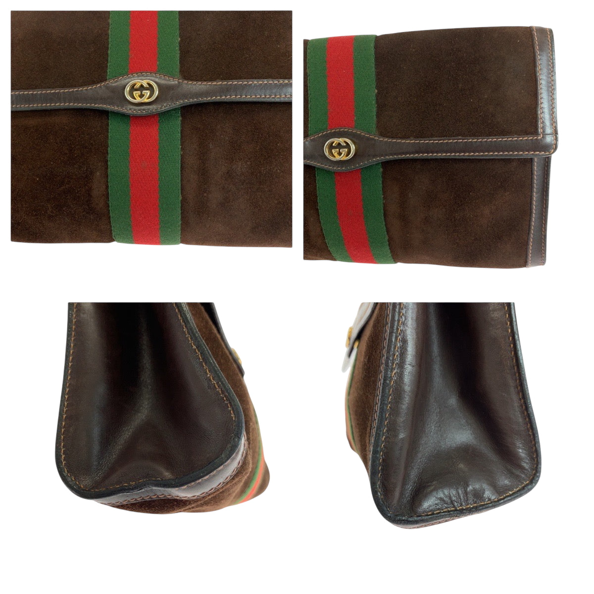 GUCCI Clutch bag Suede, Leather Brown Red Green GoldMetal Clutch bag business bag GUCCI PARFUMS Old Gucci Sherry Line Women Used Authentic