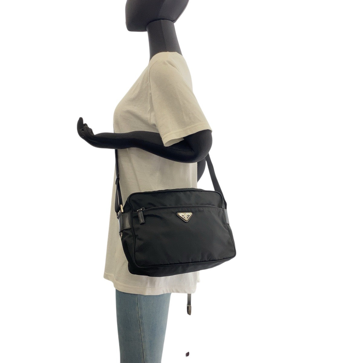 PRADA Shoulder Bag Nylon black Test Triangle With logo