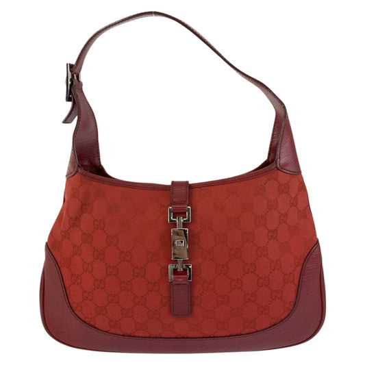 GUCCI Shoulder Bag 00963 GG canvas, leather Red Silver Metal Hobo Shoulder Bag Jackie Women Used Authentic