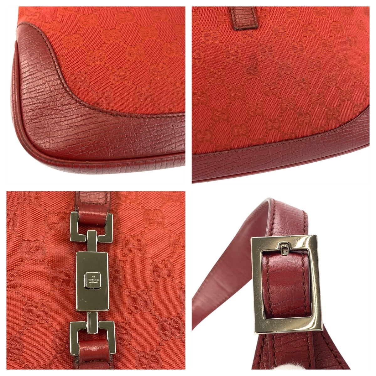 GUCCI Shoulder Bag 00963 GG canvas, leather Red Silver Metal Hobo Shoulder Bag Jackie Women Used Authentic