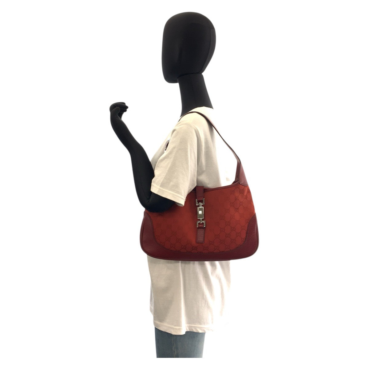 GUCCI Shoulder Bag 00963 GG canvas, leather Red Silver Metal Hobo Shoulder Bag Jackie Women Used Authentic