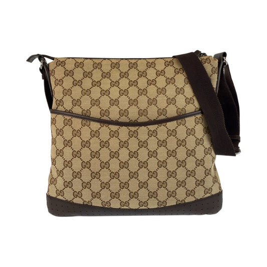 GUCCI Shoulder Bag 145857 GG canvas, leather Beige Brown SilverMetal Shoulder Bag Messenger bag Women Used Authentic