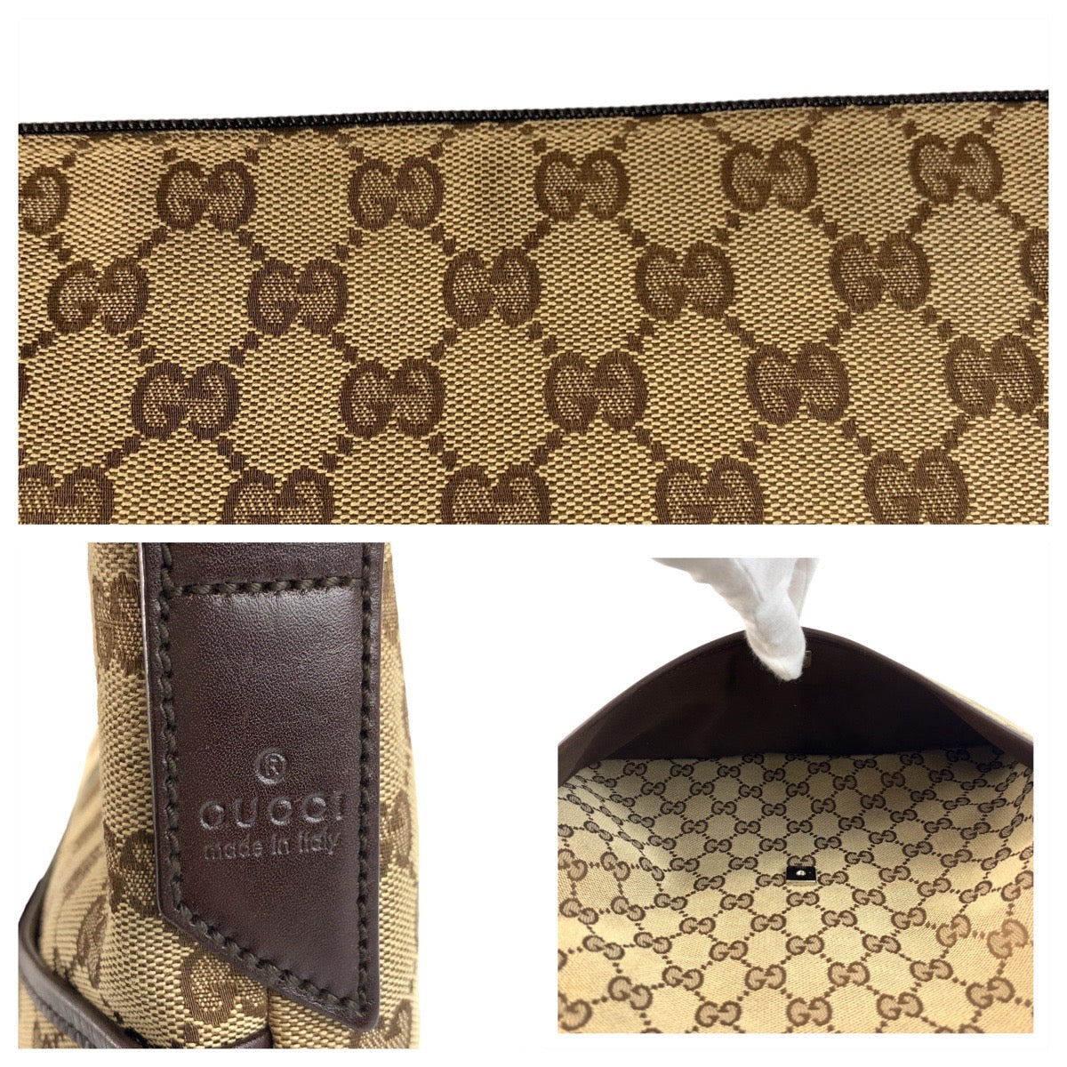 GUCCI Shoulder Bag 145857 GG canvas, leather Beige Brown SilverMetal Shoulder Bag Messenger bag Women Used Authentic