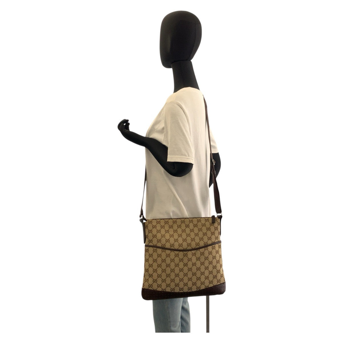 GUCCI Shoulder Bag 145857 GG canvas, leather Beige Brown SilverMetal Shoulder Bag Messenger bag Women Used Authentic