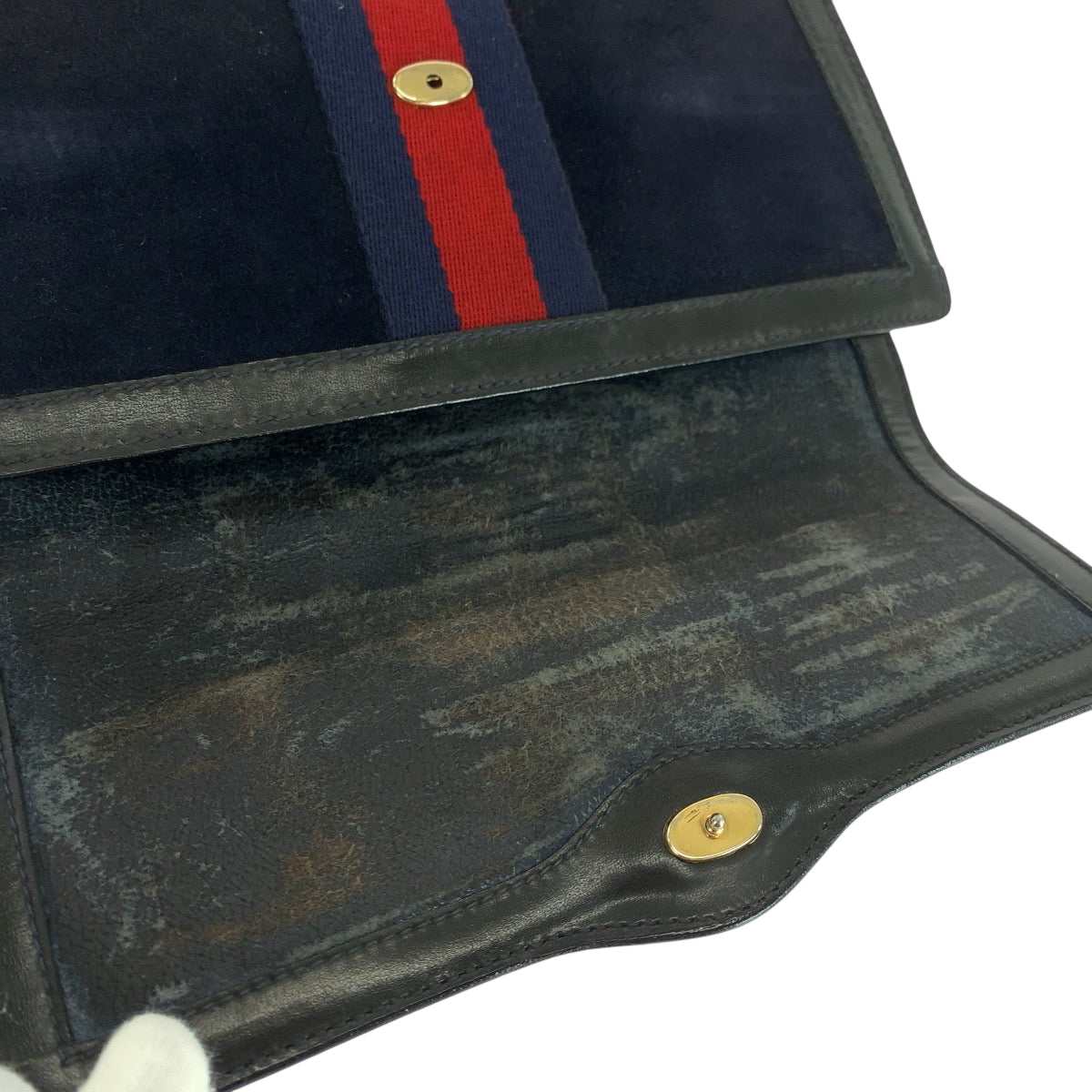 GUCCI Clutch bag 67 014 3088 Suede Navy Red Gold Metal Clutch bag business bag Old Gucci Women Used Authentic