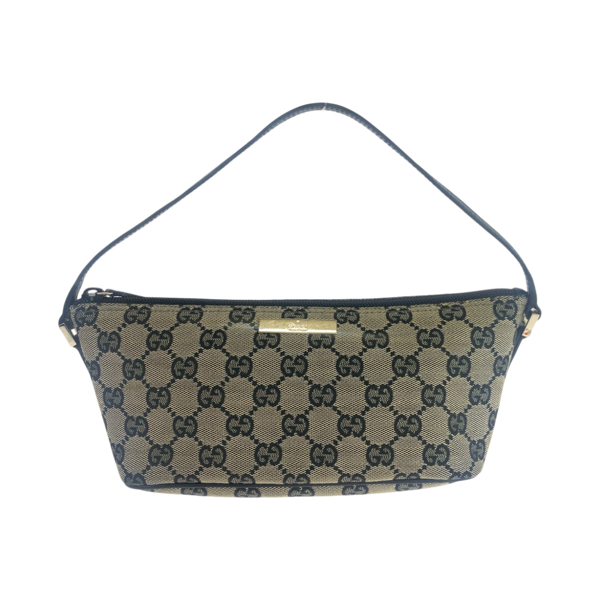 GUCCI Handbag 039 1103 GG canvas Beige Black Gold Metal Handbag accessory pouch Women Used Authentic
