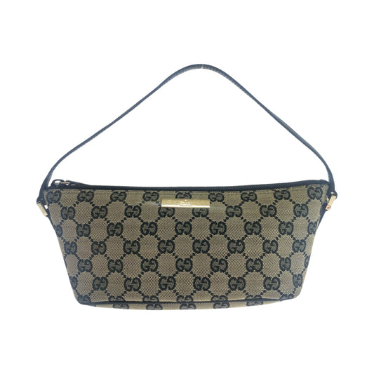 GUCCI Handbag 039 1103 GG canvas Beige Black Gold Metal Handbag accessory pouch Women Used Authentic