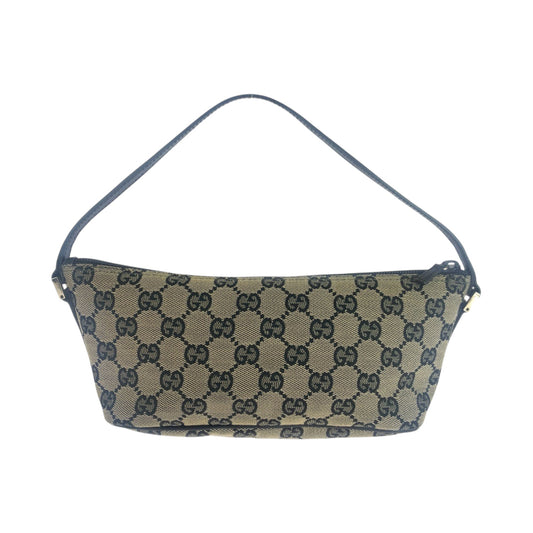GUCCI Handbag 039 1103 GG canvas Beige Black Gold Metal Handbag accessory pouch Women Used Authentic
