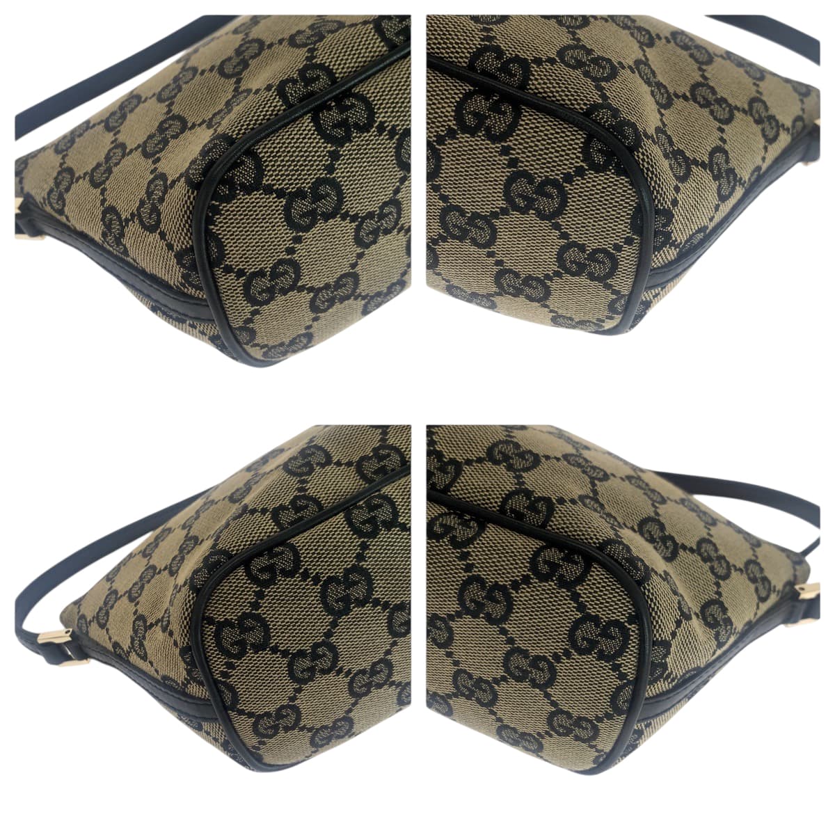 GUCCI Handbag 039 1103 GG canvas Beige Black Gold Metal Handbag accessory pouch Women Used Authentic