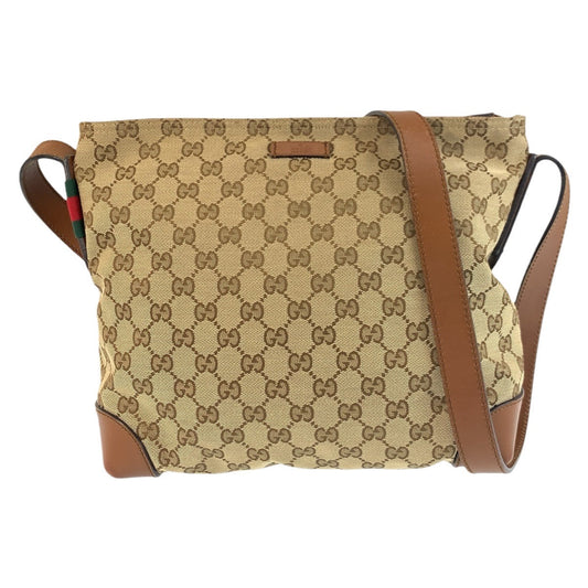 GUCCI Shoulder Bag 337598 GG canvas, leather Beige Brown SilverMetal Shoulder Bag Messenger bag Women Used Authentic