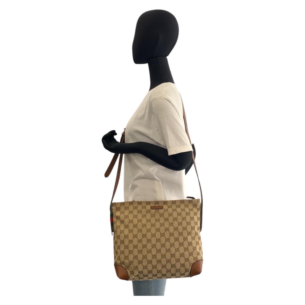 GUCCI Shoulder Bag 337598 GG canvas, leather Beige Brown SilverMetal Shoulder Bag Messenger bag Women Used Authentic