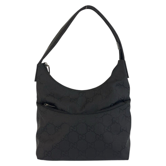 GUCCI Shoulder Bag 001 3386 GG canvas Black SilverMetal Women Used Authentic