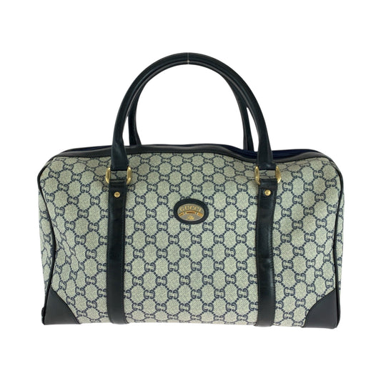 GUCCI Handbag PVC Navy Gray Gold Metal Handbags Mini Boston Duffel bag GG plus Women Used Authentic