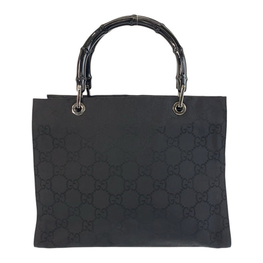 GUCCI Handbag 002 1016 GG canvas Black SilverMetal Handbag Tote Bag Bamboo Women Used Authentic