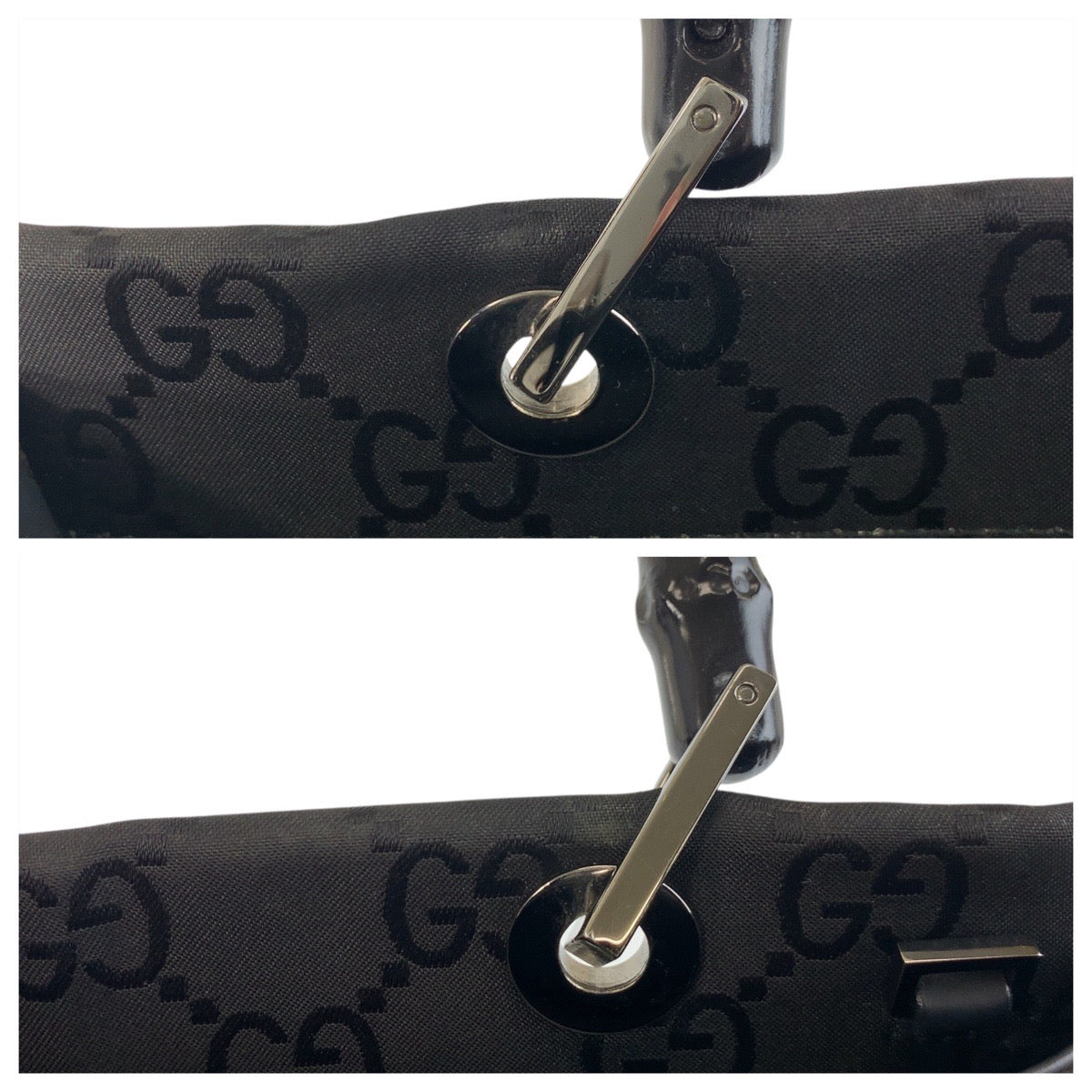 GUCCI Handbag 002 1016 GG canvas Black SilverMetal Handbag Tote Bag Bamboo Women Used Authentic