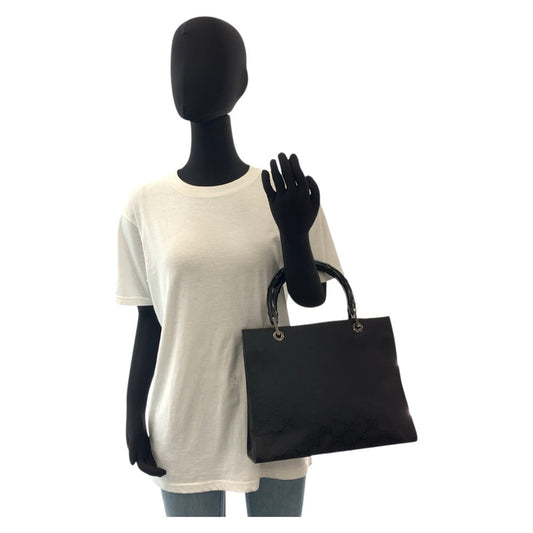 GUCCI Handbag 002 1016 GG canvas Black SilverMetal Handbag Tote Bag Bamboo Women Used Authentic