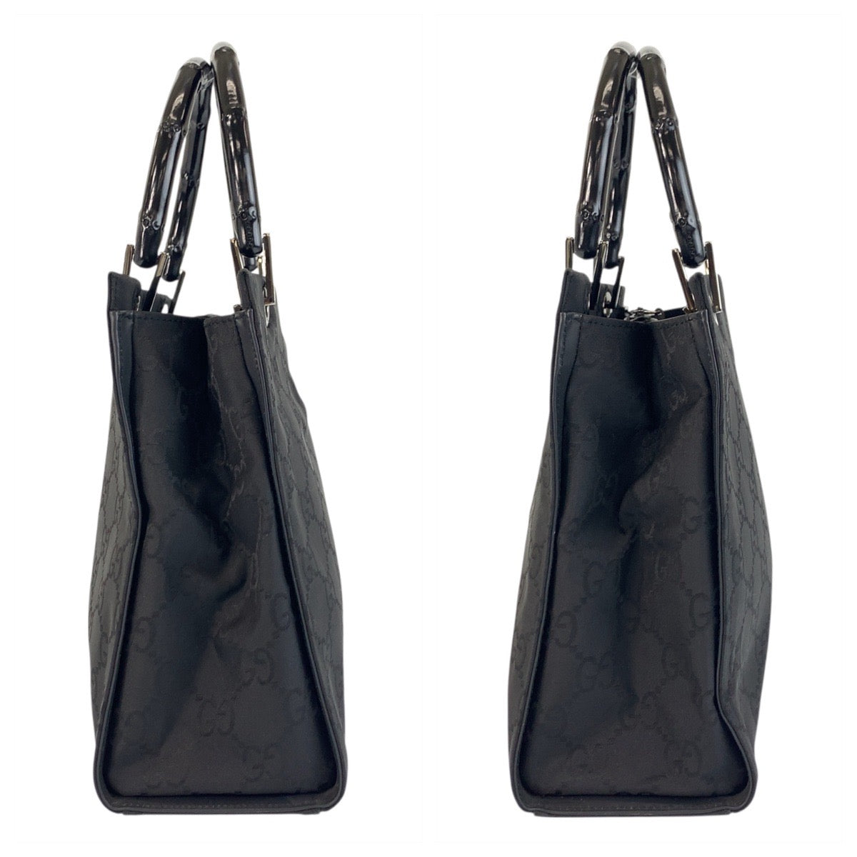 GUCCI Handbag 002 1016 GG canvas Black SilverMetal Handbag Tote Bag Bamboo Women Used Authentic