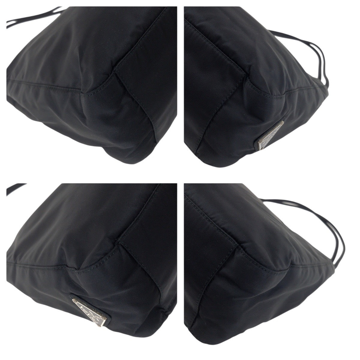 PRADA Tote Bag Nylon Black SilverMetal Tote Bag Shoulder Bag Test Triangle With logo Women Used Authentic
