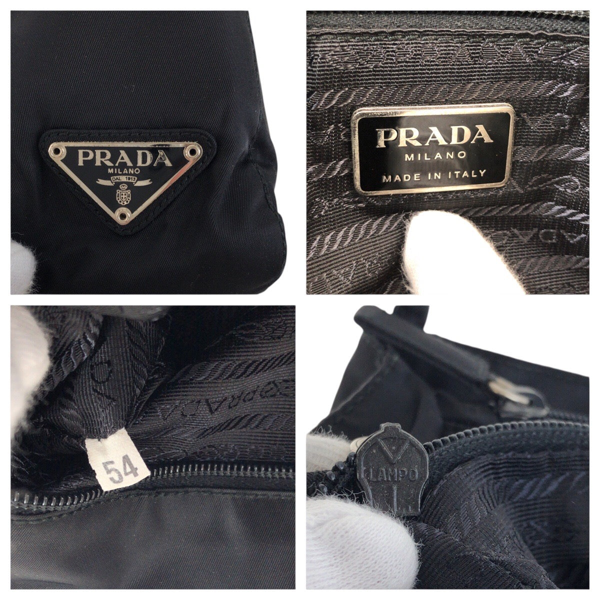 PRADA Tote Bag Nylon Black SilverMetal Tote Bag Shoulder Bag Test Triangle With logo Women Used Authentic