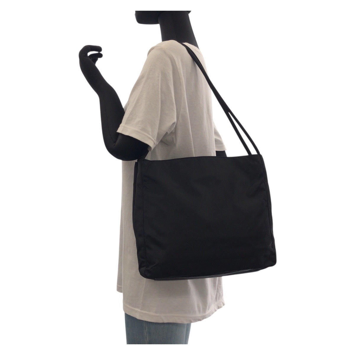 PRADA Tote Bag Nylon Black SilverMetal Tote Bag Shoulder Bag Test Triangle With logo Women Used Authentic