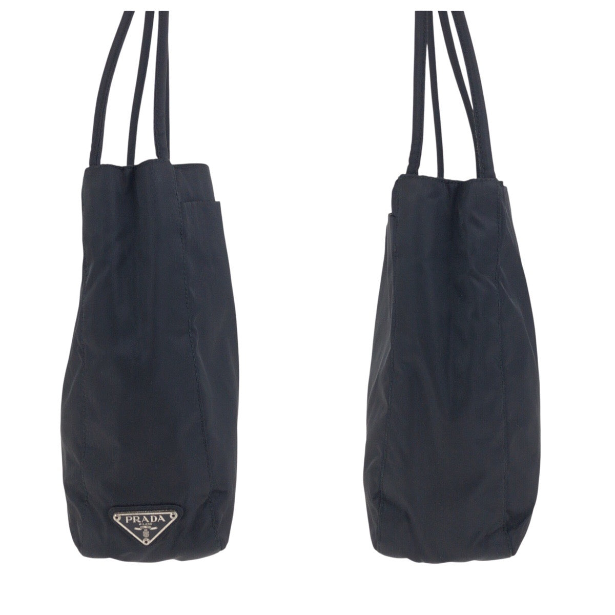 PRADA Tote Bag Nylon Black SilverMetal Tote Bag Shoulder Bag Test Triangle With logo Women Used Authentic