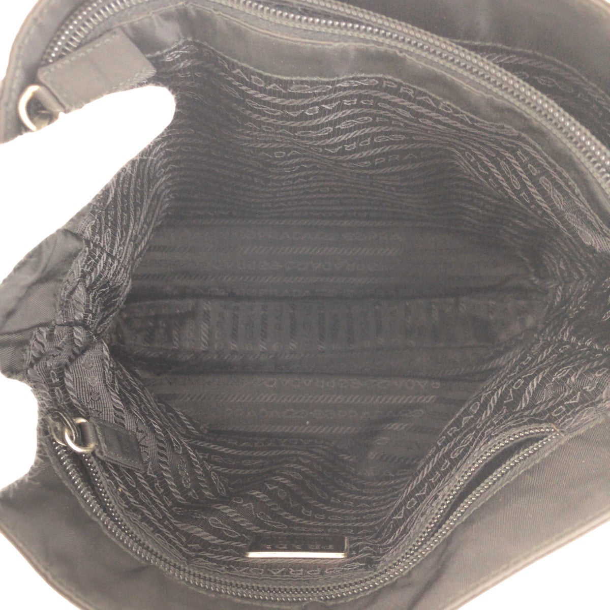 PRADA Tote Bag Nylon Black SilverMetal Tote Bag Shoulder Bag Test Triangle With logo Women Used Authentic