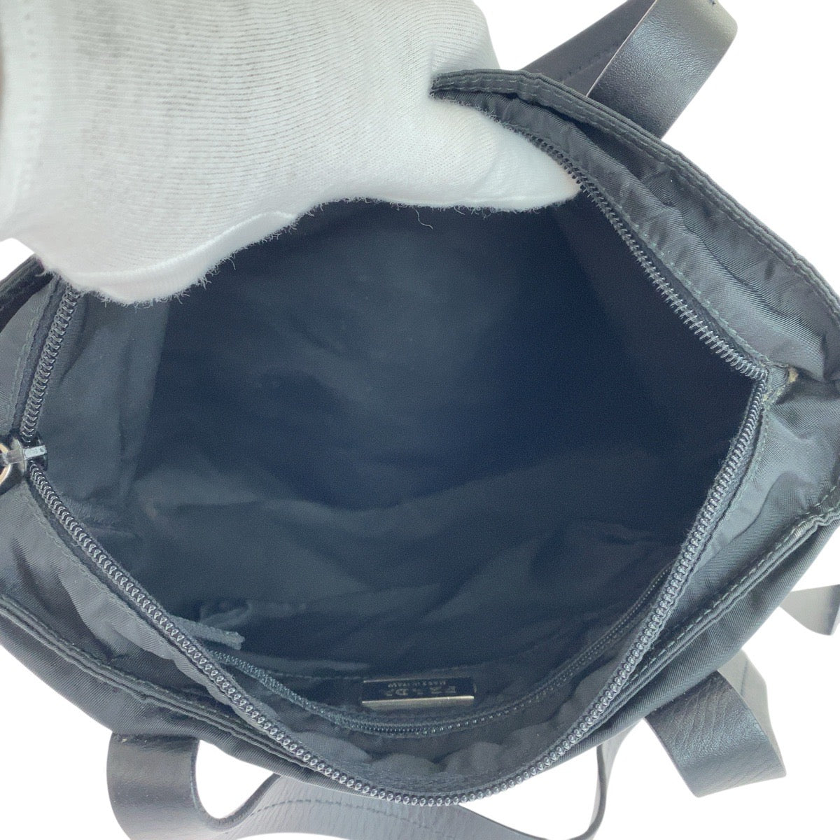 PRADA Tote Bag Nylon, Leather Black SilverMetal Tote Bag Shoulder Bag Test Triangle With logo Women Used Authentic
