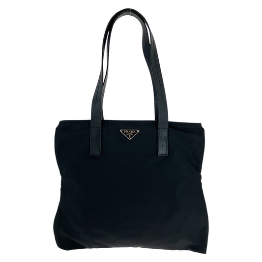 PRADA Tote Bag Nylon, Leather Black SilverMetal Tote Bag Shoulder Bag Test Triangle With logo Women Used Authentic