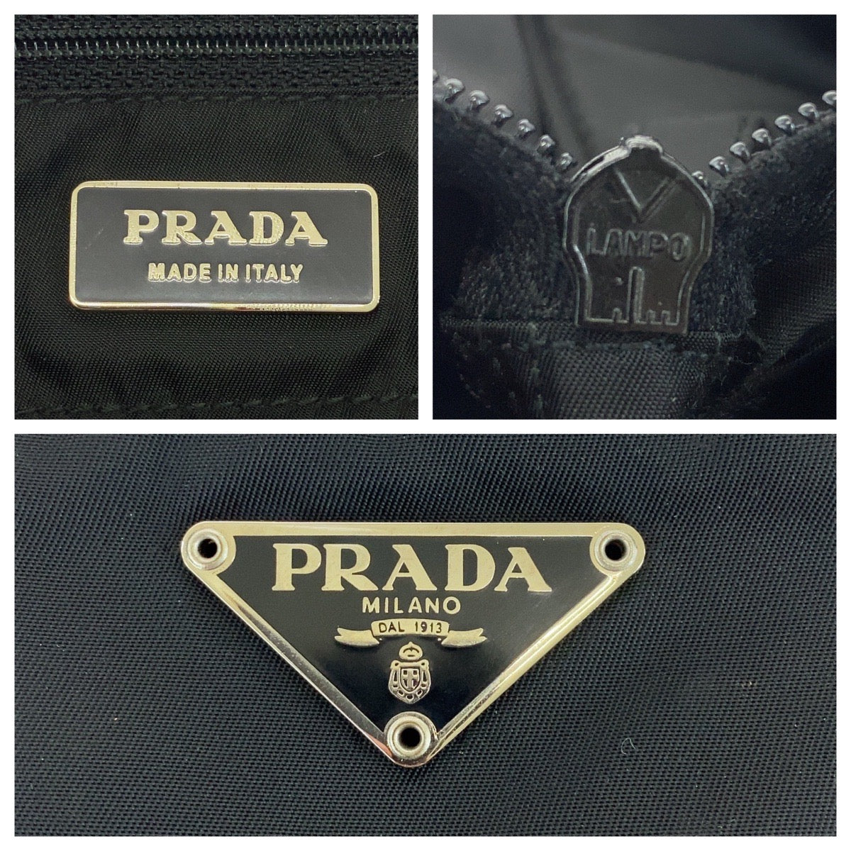 PRADA Tote Bag Nylon, Leather Black SilverMetal Tote Bag Shoulder Bag Test Triangle With logo Women Used Authentic