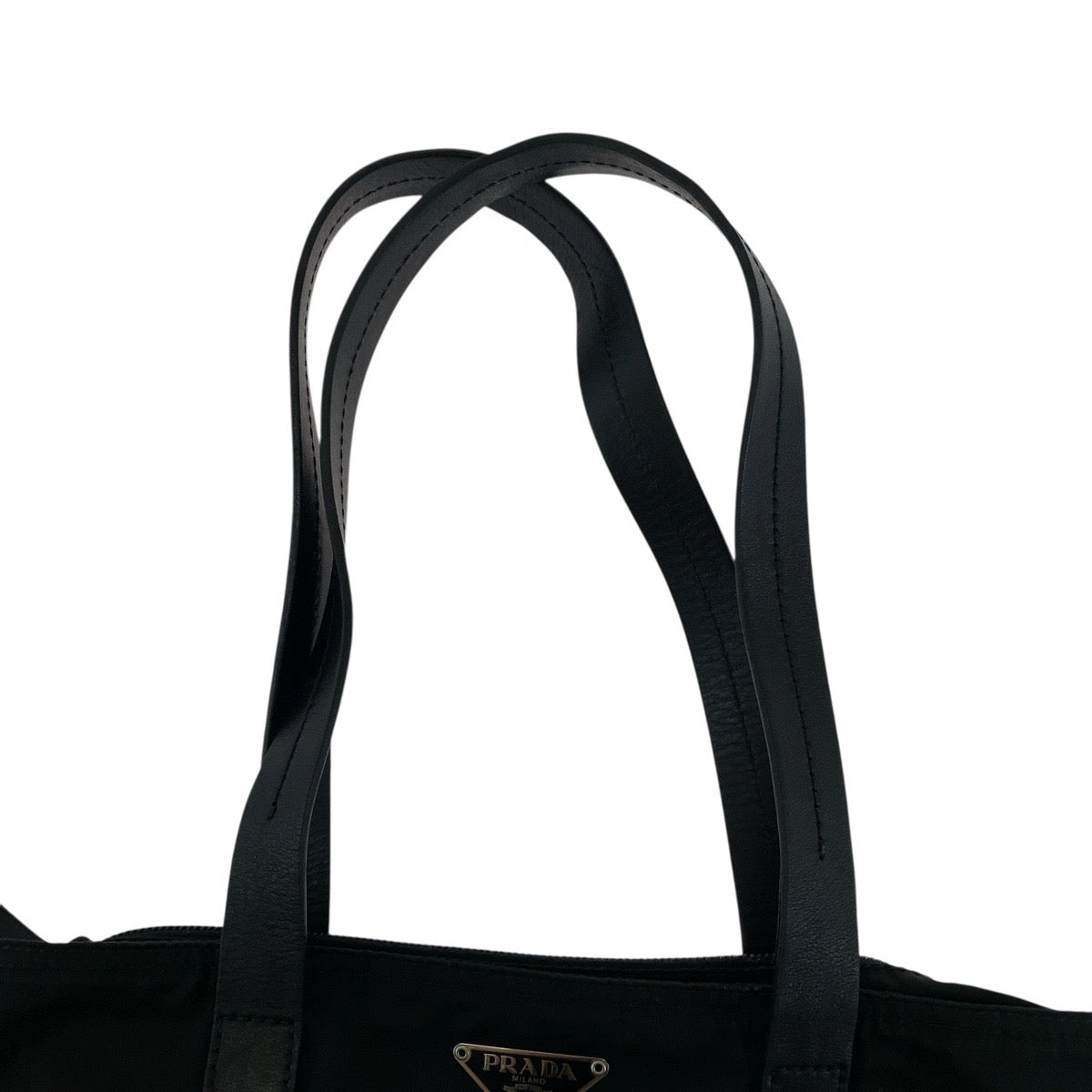 PRADA Tote Bag Nylon, Leather Black SilverMetal Tote Bag Shoulder Bag Test Triangle With logo Women Used Authentic