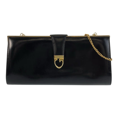 GUCCI Shoulder Bag leather Black GoldMetal ChainShoulder Bag Old Gucci Women Used Authentic