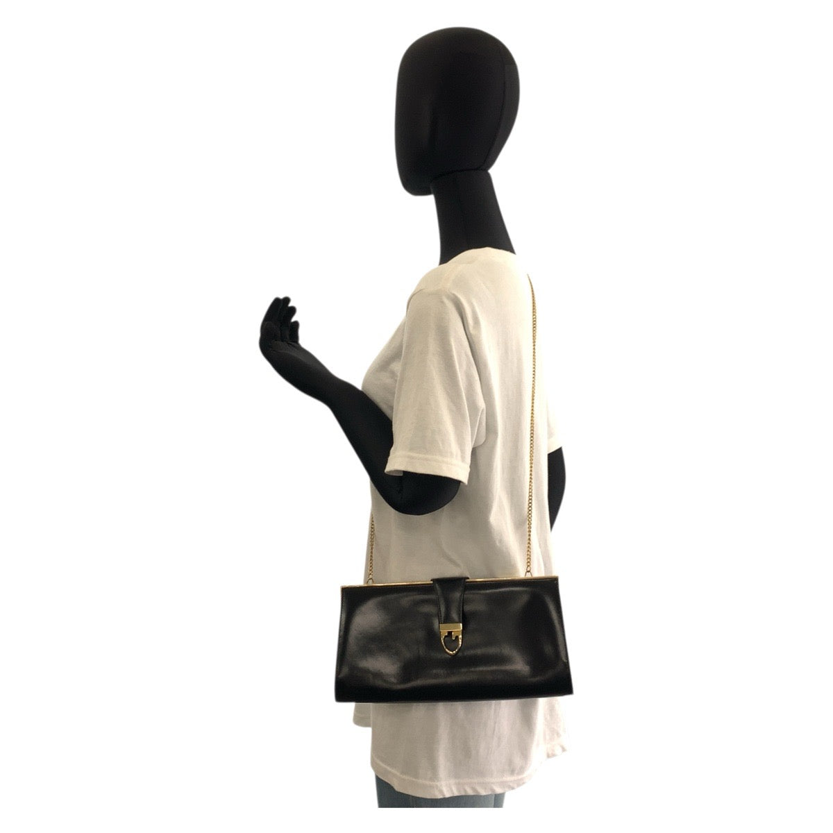 GUCCI Shoulder Bag leather Black GoldMetal ChainShoulder Bag Old Gucci Women Used Authentic