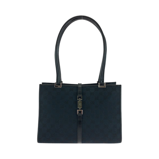GUCCI Shoulder Bag 002 1073 GG canvas Black SilverMetal Shoulder Bag handbag Jackie Women Used Authentic