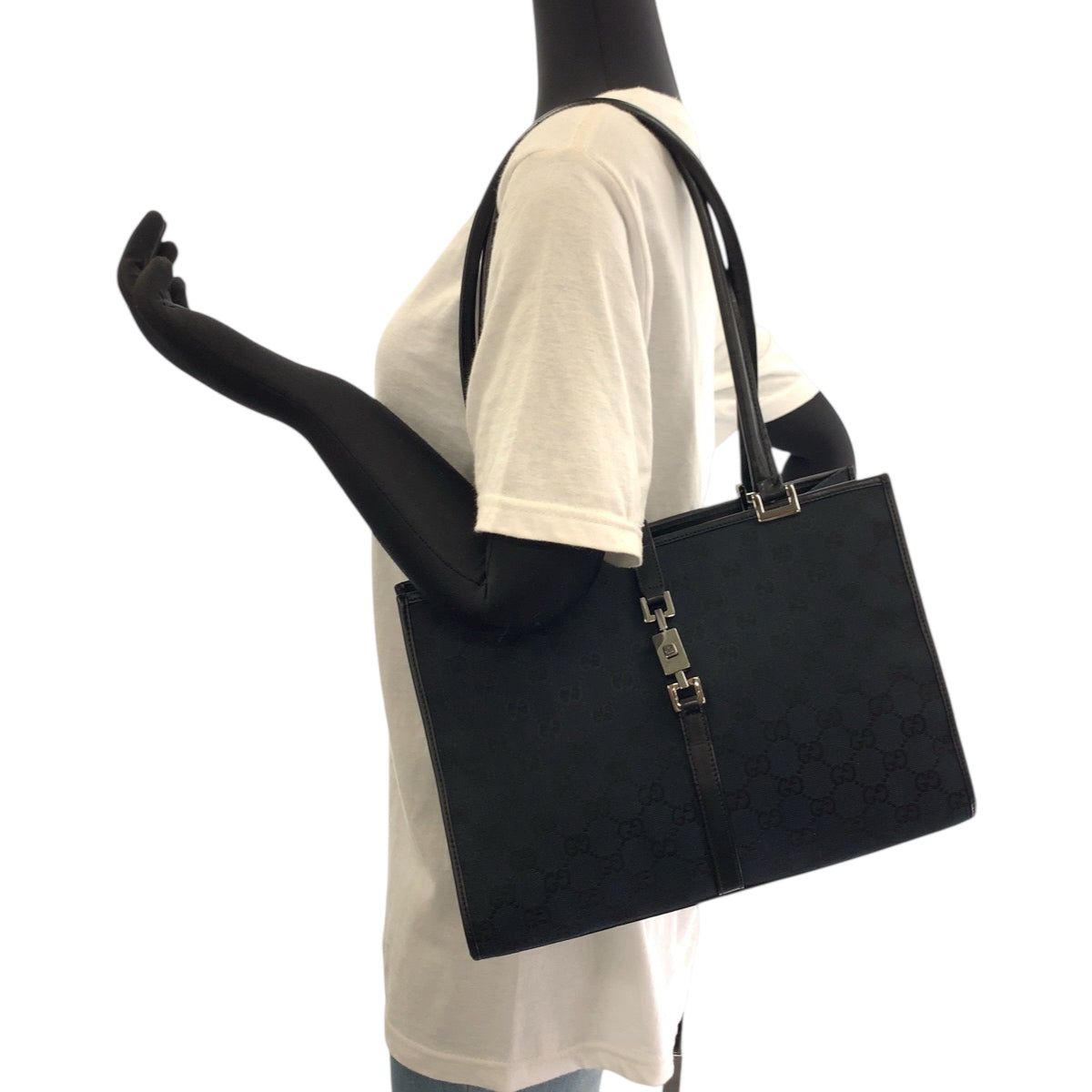 GUCCI Shoulder Bag 002 1073 GG canvas Black SilverMetal Shoulder Bag handbag Jackie Women Used Authentic
