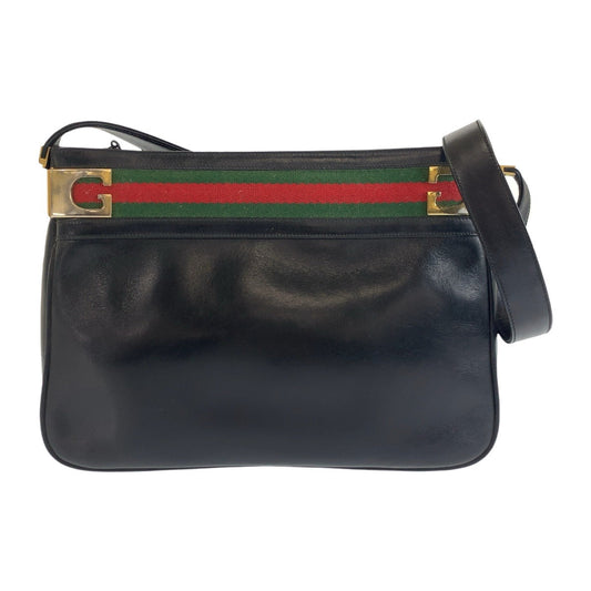 GUCCI Shoulder Bag leather Black GoldMetal Shoulder Bag pochette Sherry Line Old Gucci Women Used Authentic