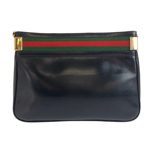GUCCI Shoulder Bag leather Black GoldMetal Shoulder Bag pochette Sherry Line Old Gucci Women Used Authentic