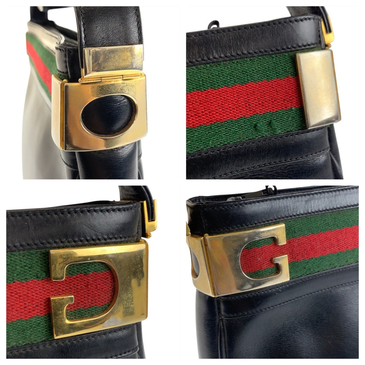 GUCCI Shoulder Bag leather Black GoldMetal Shoulder Bag pochette Sherry Line Old Gucci Women Used Authentic
