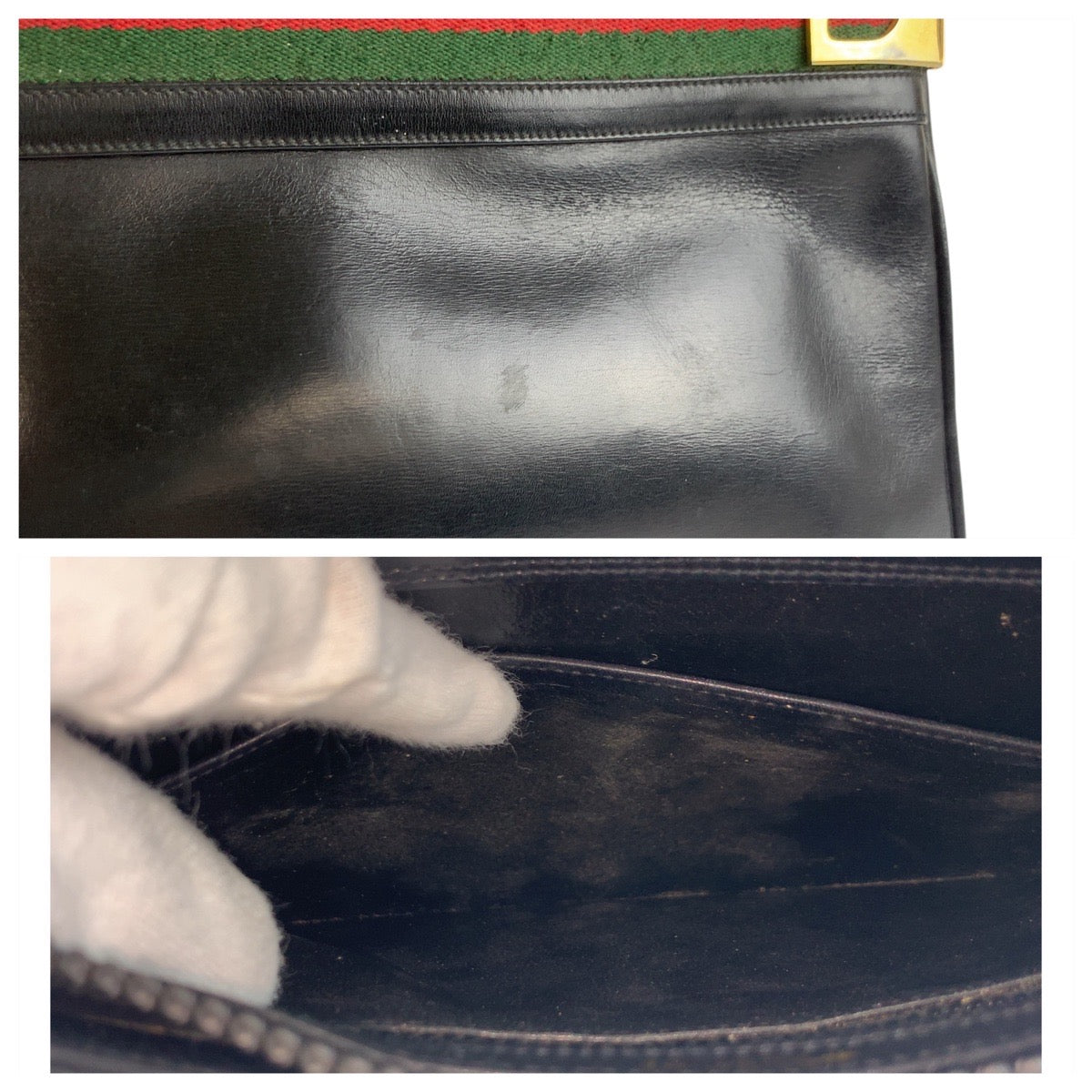 GUCCI Shoulder Bag leather Black GoldMetal Shoulder Bag pochette Sherry Line Old Gucci Women Used Authentic