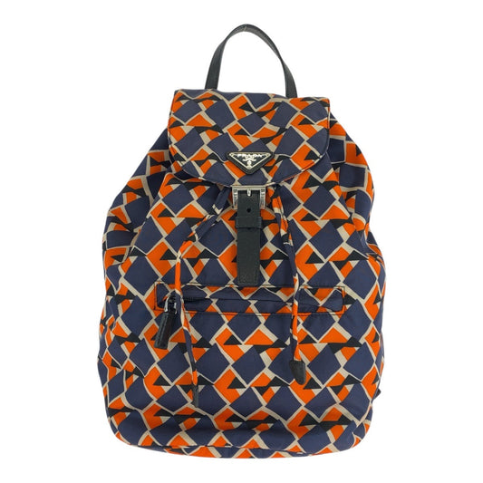 PRADA Backpack Nylon, Leather Orange Navy SilverMetal Backpack Backpack Test Triangle With logo Women Used Authentic