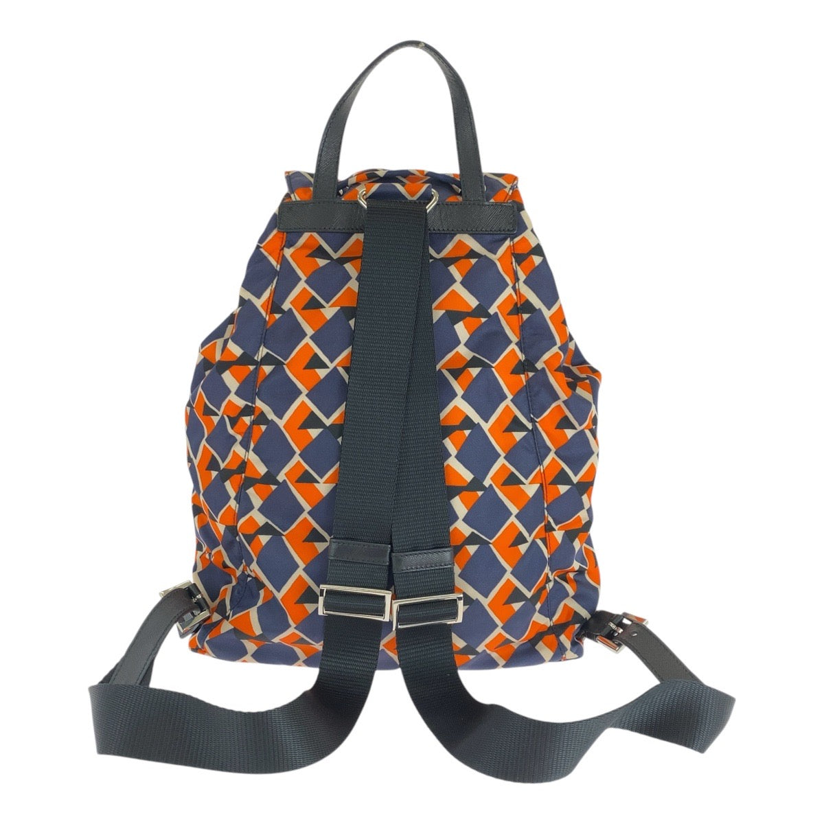 PRADA Backpack Nylon, Leather Orange Navy SilverMetal Backpack Backpack Test Triangle With logo Women Used Authentic