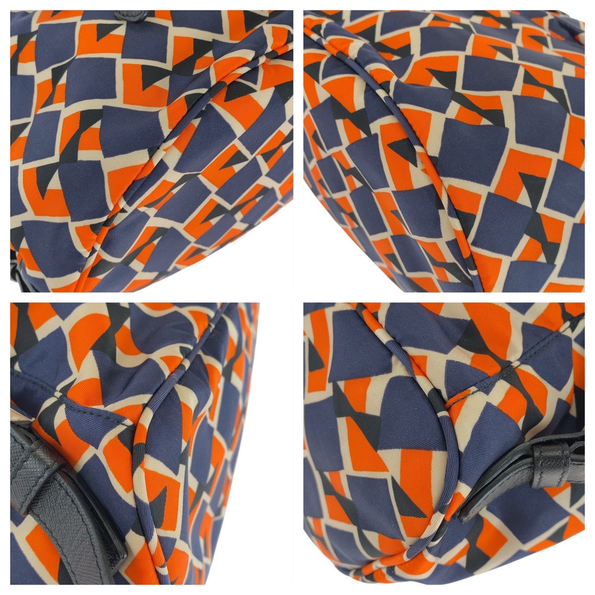 PRADA Backpack Nylon, Leather Orange Navy SilverMetal Backpack Backpack Test Triangle With logo Women Used Authentic