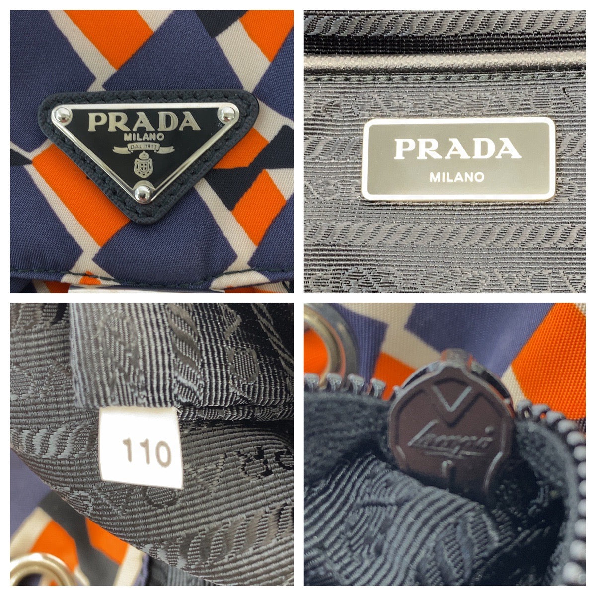 PRADA Backpack Nylon, Leather Orange Navy SilverMetal Backpack Backpack Test Triangle With logo Women Used Authentic