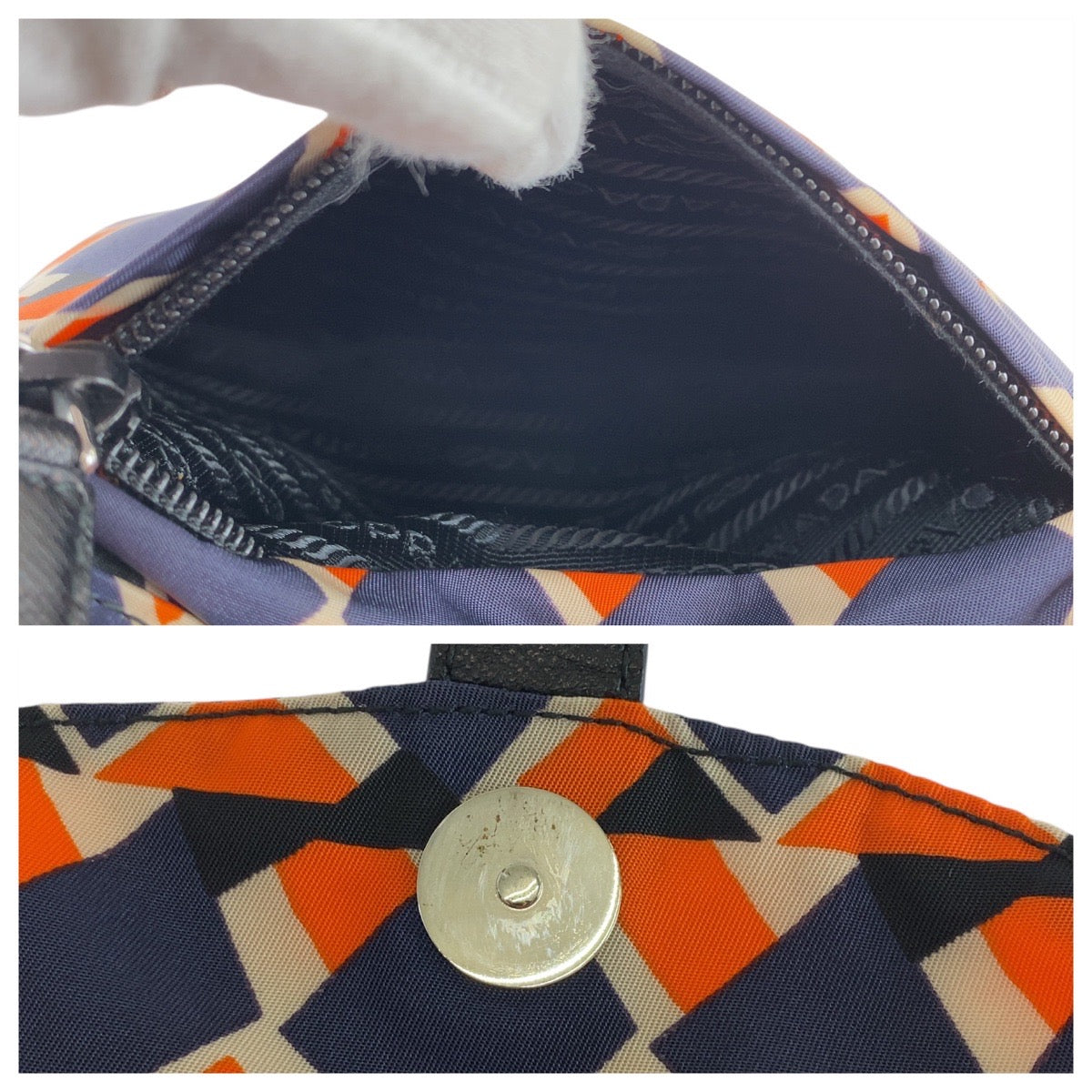 PRADA Backpack Nylon, Leather Orange Navy SilverMetal Backpack Backpack Test Triangle With logo Women Used Authentic