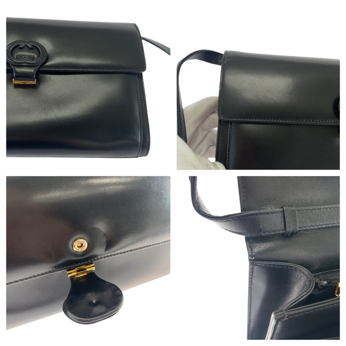 GUCCI Shoulder Bag 26 004 0297 leather Black GoldMetal Shoulder Bag Clutch bag 2way Old Gucci Women Used Authentic